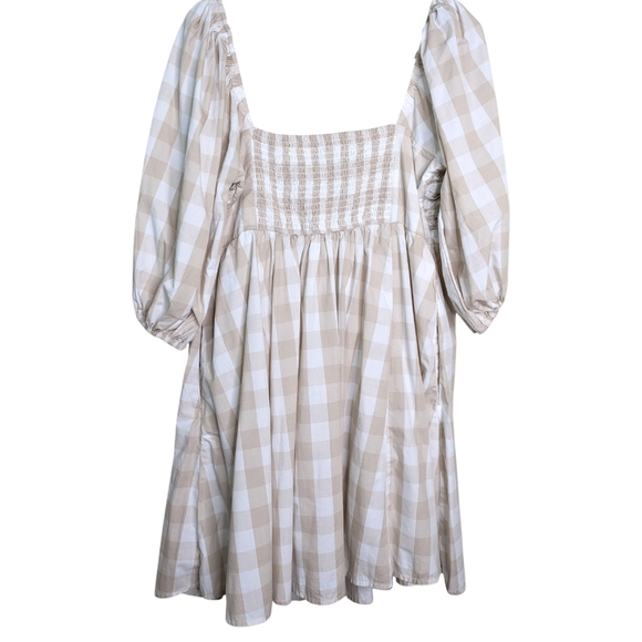Abercrombie Fitch Emerson Poplin Puff Sleeve Gingham Dress Large Tall LT Peasant - Picture 10 of 13